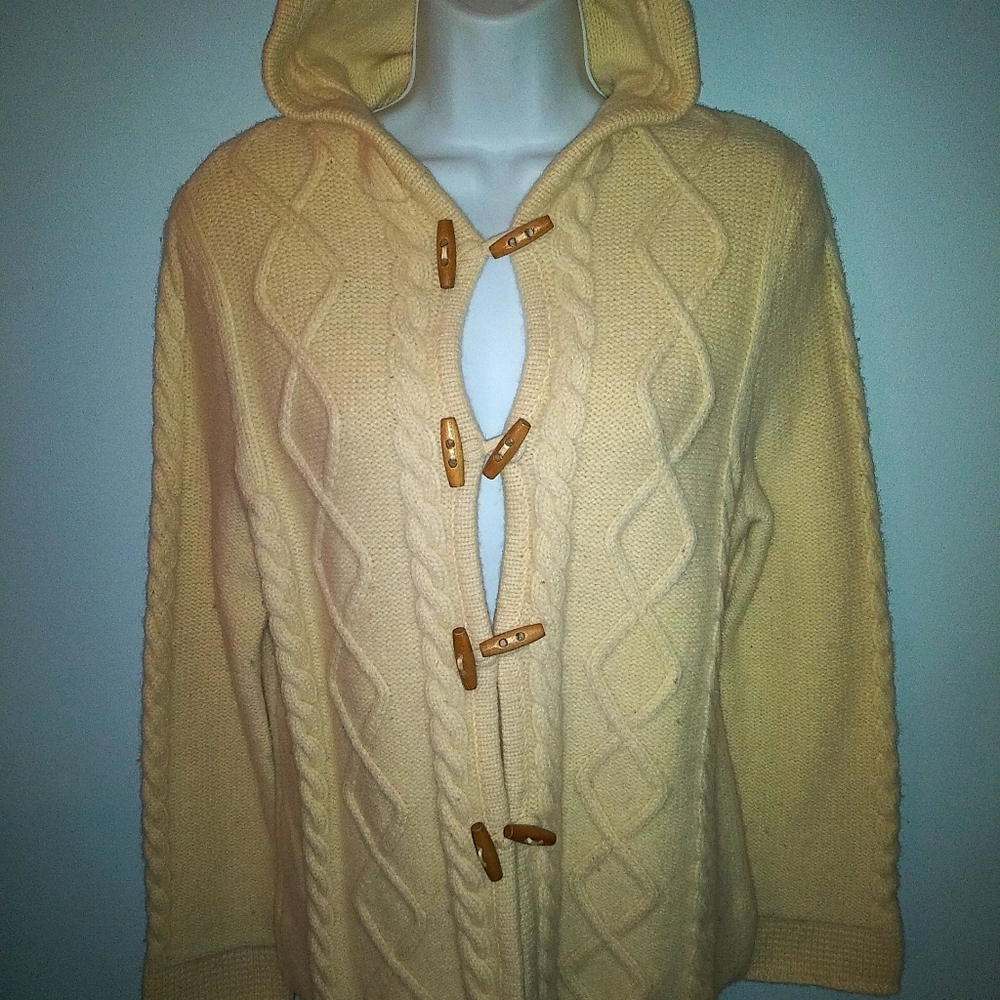 Hooded white/Cream wool CARDIGAN